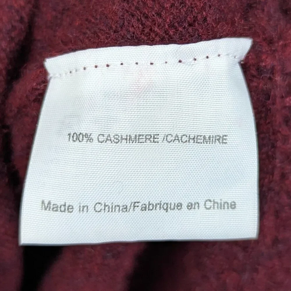 Tory Burch | Burgundy Textured Trim Cashmere V Neck Sweater Size XS